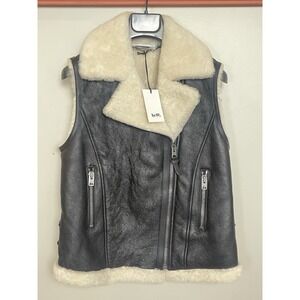 NWT Coach  Black Leather Shearling Fur Moto Vest Sz 2 38466 Gothcore